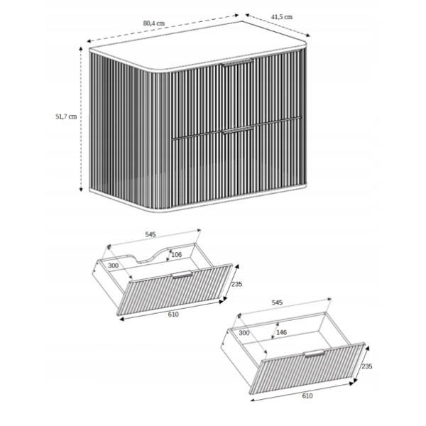 Szafka pod umywalkę 80 cm wisząca z blatem kaszmir ELEGANCE, Rodan