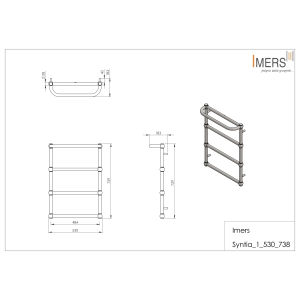 Grzejnik łazienkowy SYNTIA 1 biały 530x738mm 228W Imers