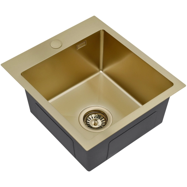 Zlewozmywak stalowy MASIVO 40 PVD szampan 40x50 cm FM z ukrytym przelewem i syfonem manualnym Save Space, Ruvetti