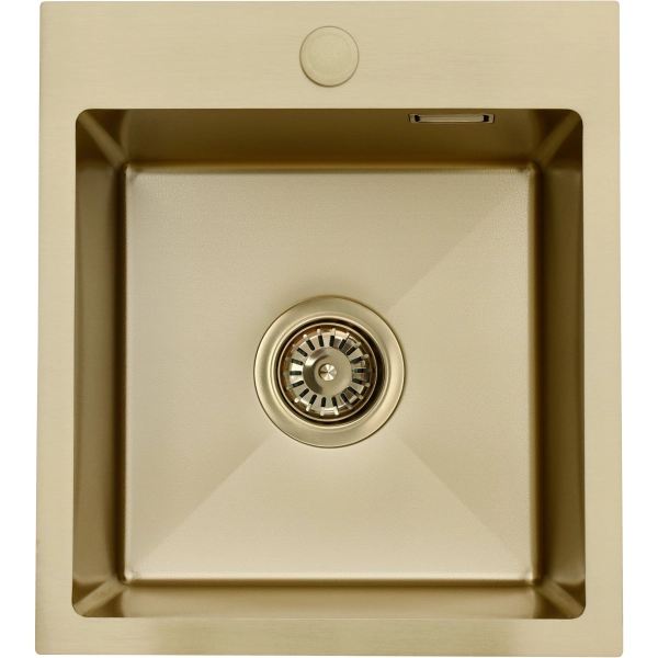Zlewozmywak stalowy MASIVO 40 PVD szampan 40x50 cm FM z ukrytym przelewem i syfonem manualnym Save Space, Ruvetti