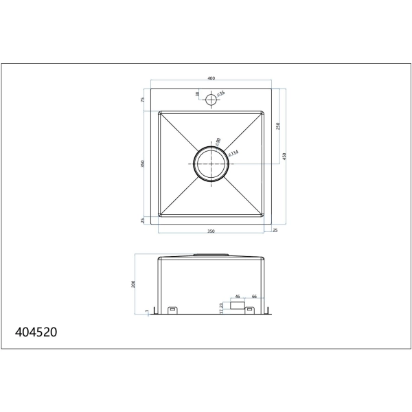 Zlewozmywak stalowy MASIVO 40 PVD szampan 40x50 cm FM z ukrytym przelewem i syfonem manualnym Save Space, Ruvetti