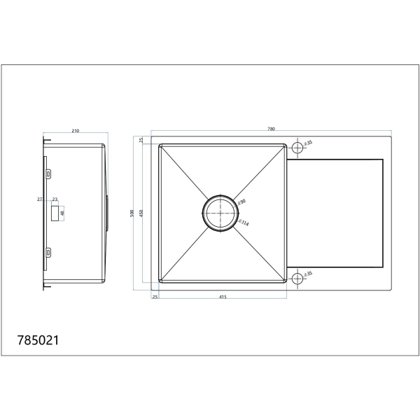 Zlewozmywak stalowy MASIVO 160 PVD złoty 78x49 cm FM z ukrytym przelewem i syfonem manualnym Save Space, Ruvetti