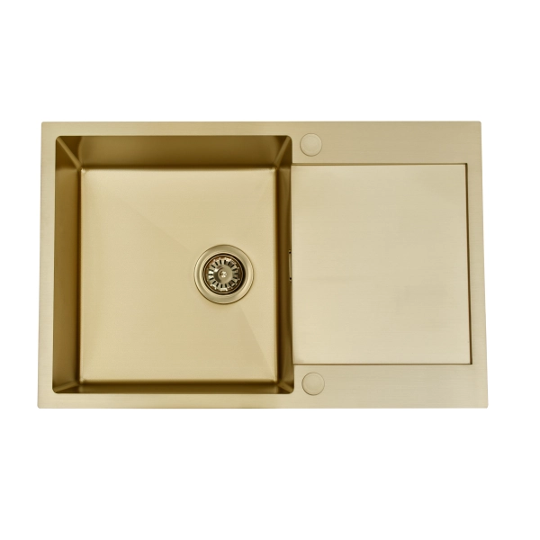 Zlewozmywak stalowy MASIVO 160 PVD złoty 78x49 cm FM z ukrytym przelewem i syfonem manualnym Save Space, Ruvetti