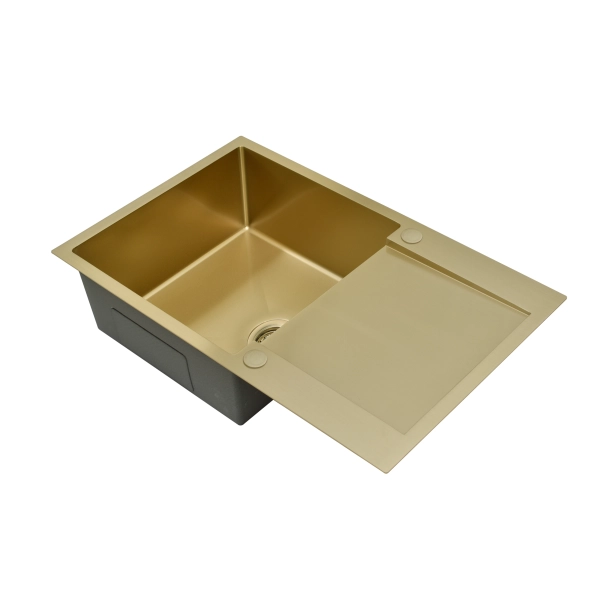 Zlewozmywak stalowy MASIVO 160 PVD złoty 78x49 cm FM z ukrytym przelewem i syfonem manualnym Save Space, Ruvetti