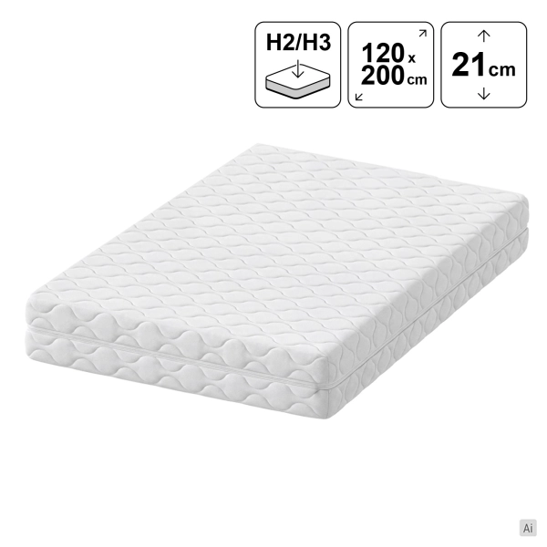 Materac piankowy 120x200 ODENSE profilowany z VISCO 21 cm H2/H3, SOLVORN