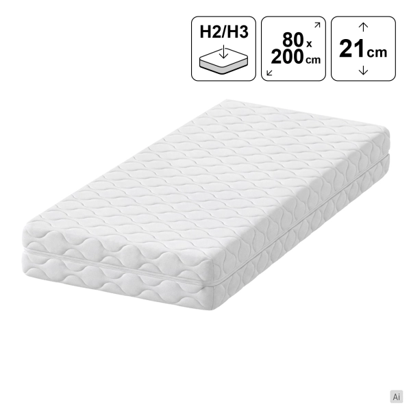 Materac piankowy 80x200 ODENSE profilowany z VISCO 21 cm H2/H3, SOLVORN