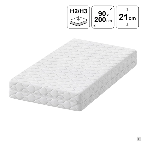 Materac piankowy 90x200 ODENSE profilowany z VISCO 21 cm H2/H3, SOLVORN