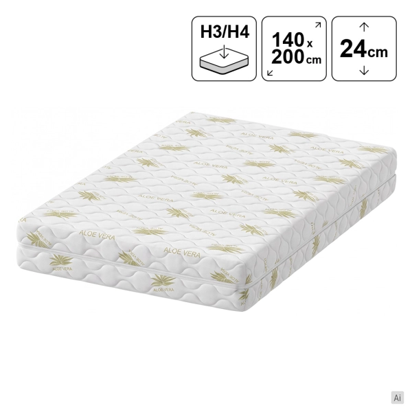 Materac kieszeniowy 140x200 SMALAND masujący z kokosem 24 cm H3/H4, SOLVORN