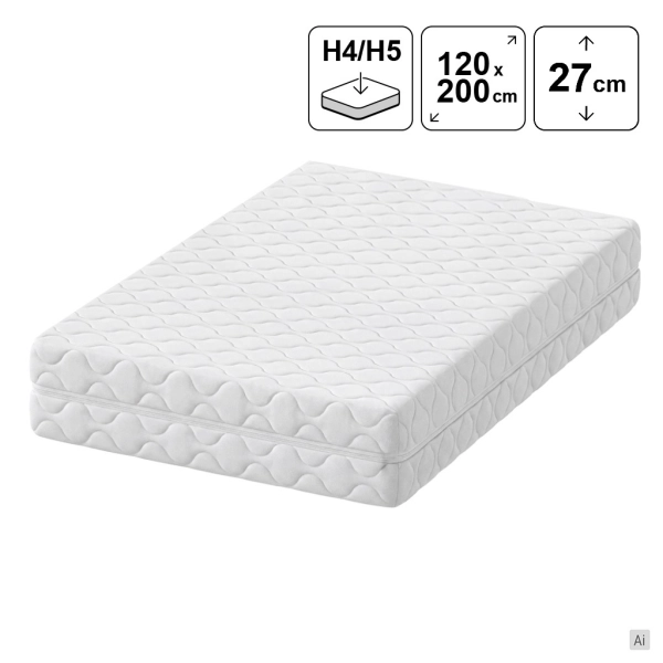 Materac kieszeniowy 120x200 STEN z kokosem 27 cm H4/H5, SOLVORN
