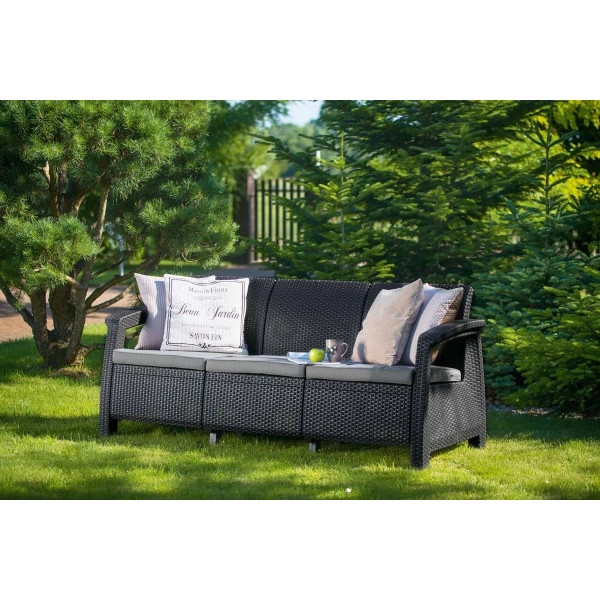 Sofa ogrodowa CORFU Max Love Seat 3-osobowy - grafitowa, KETER