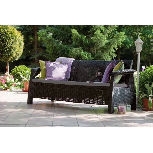 Sofa ogrodowa CORFU Max Love Seat 3-osobowy - grafitowa, KETER