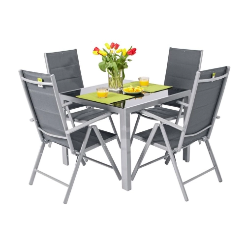 Meble ogrodowe aluminiowe WENECJA Stół 90cm  i 4 krzesła - Srebrne