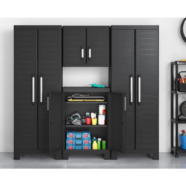 Szafa garażowa wielofunkcyjna wysoka 182 cm z przegrodą DETROIT Utility czarna, KETER