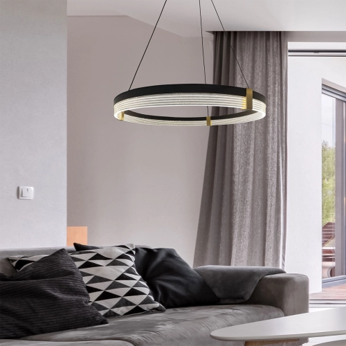 Lampa wisząca Plum Triangle 80 cm czarno-transparentna LED CCT