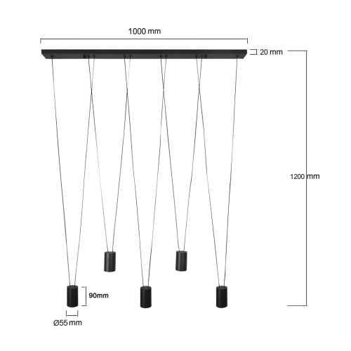 Lampa wisząca Toledo czarna 5xGU10