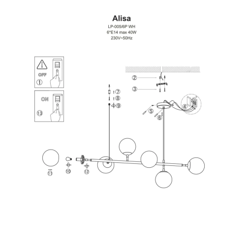 Lampa wisząca Alisa złota 6xE14