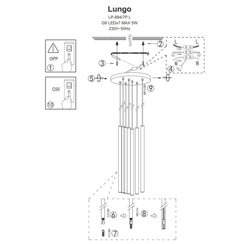 Lampa wisząca Lungo 7 złota 7xG9