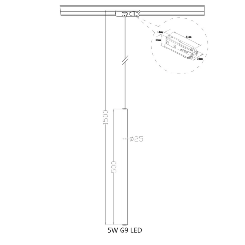 Lampa wisząca do szynoprzewodu Lungo 1 czarna 1F 1xG9