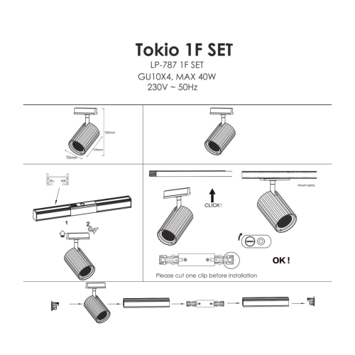 Zestaw oświetlenia szynowego Tokio SET 1F czarny 4xGU10