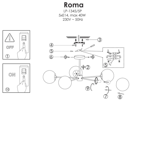 Lampa wisząca Roma 5 złota 5xE14