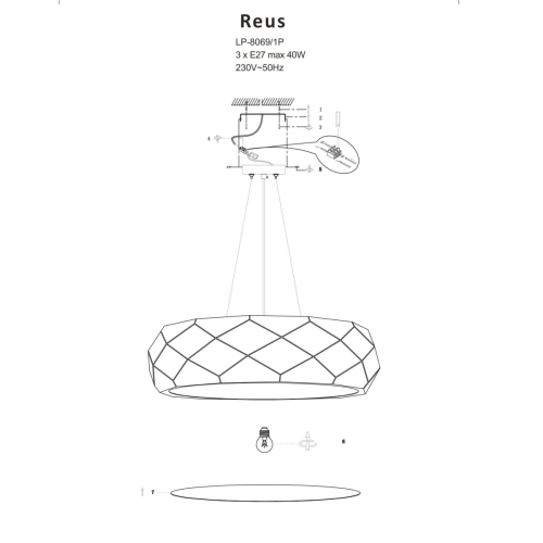 Lampa wisząca Reus różowe złoto 3xE27