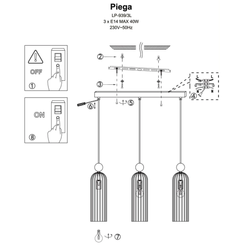Lampa wisząca Piega 3 smoked 3xE14
