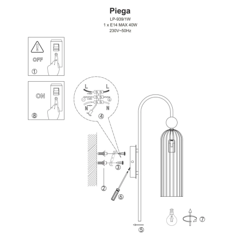 Kinkiet Piega 1 smoked 1xE14