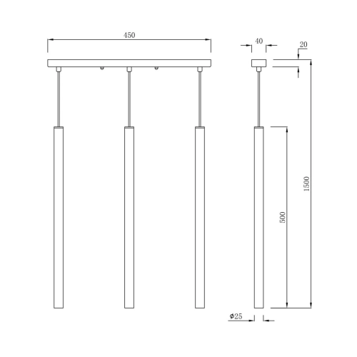 Lampa wisząca Lungo 3 linia czarna 3xG9