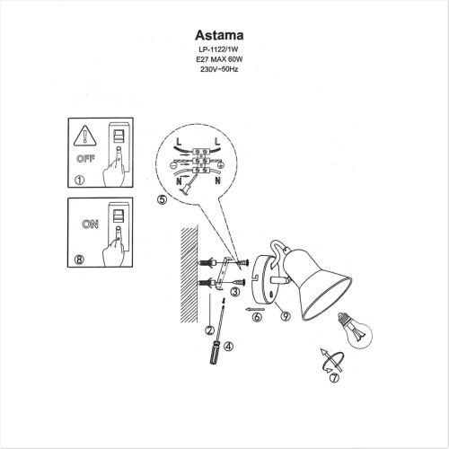 Kinkiet Astama czarny 1xE27
