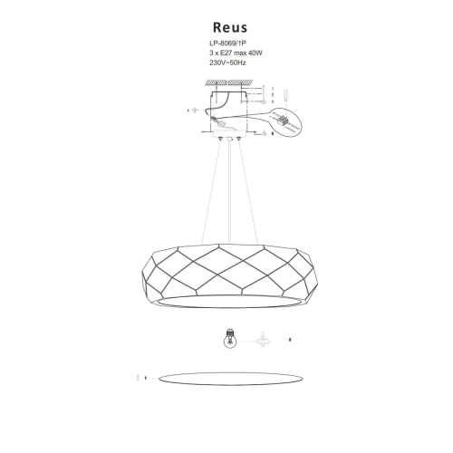 Lampa wisząca Reus czarna 3xE27