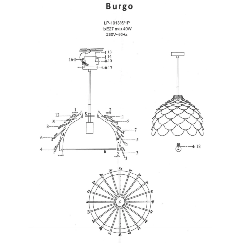 Lampa wiszaca Burgo mała drewniana 1xE27