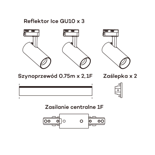 Zestaw oświetlenia szynowego Ice SET 1F czarny 3xGU10