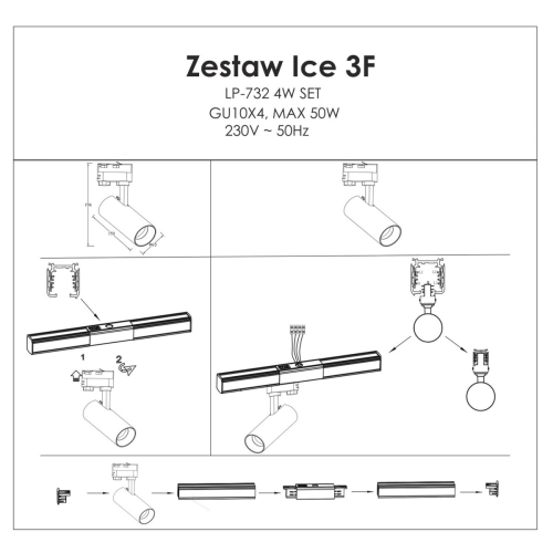 Reflektor do szynoprzewodów Ice 1F czarny 1xGU10