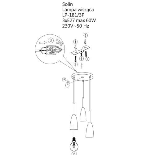 Lampa wisząca Solin 3 szara 3xE27