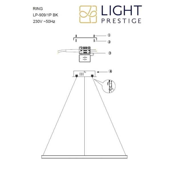 Lampa wisząca Ring 66 cm czarna LED CCT