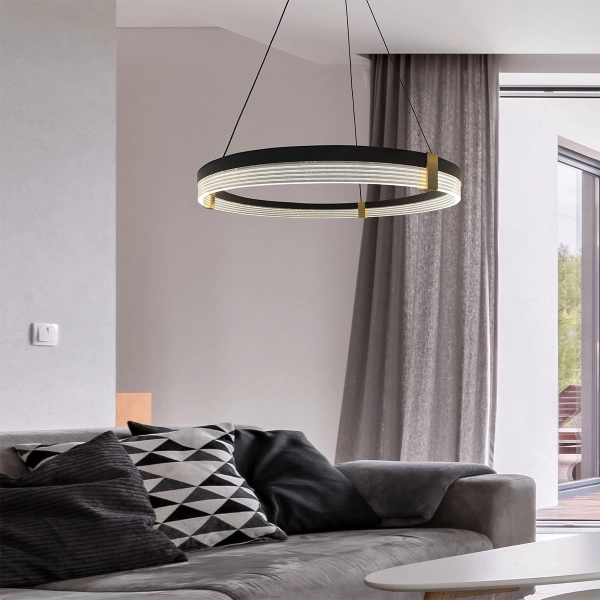 Lampa wisząca Plum Triangle 80 cm czarno-transparentna LED CCT