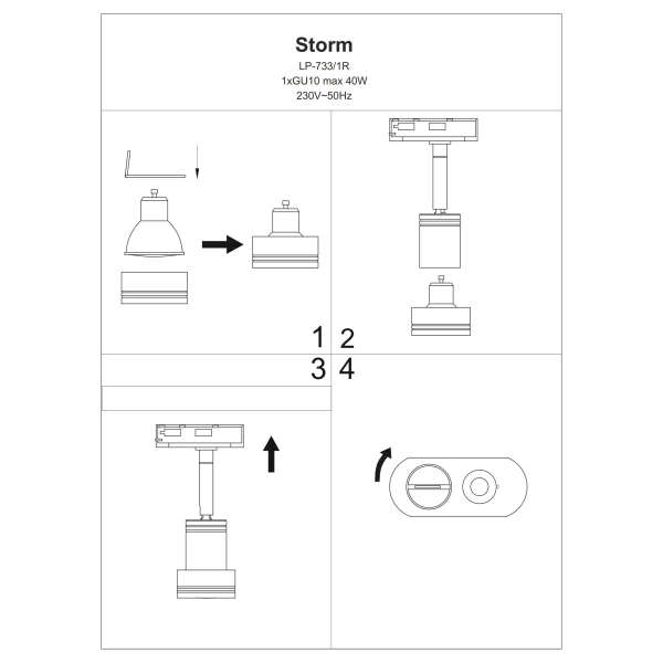 Reflektor do szynoprzewodu Storm czarny 1xGU10