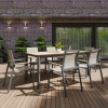 Zestaw jadalniany ogrodowy BELLANTI Verona Luna 6-osobowy Dark Grey – aluminiowy stół z blatem teak i krzesłami