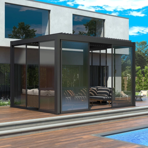 Szklane drzwi przesuwne S8 LUXE 270 x 218 cm do Pergoli 3 m - 100% aluminium antracyt