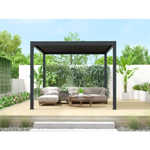 Zestaw Pergola ogrodowa tarasowa aluminiowa NORDVIC Skyline 3 x 3 m Antracyt + Roleta 3 m