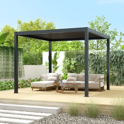 Zestaw Pergola ogrodowa tarasowa aluminiowa NORDVIC Skyline 3 x 3 m Antracyt + Roleta 3 m