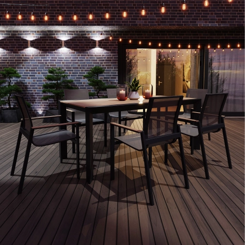 Zestaw jadalniany ogrodowy BELLANTI Verona Luna 6-osobowy Dark Grey – aluminiowy stół z blatem teak i krzesłami