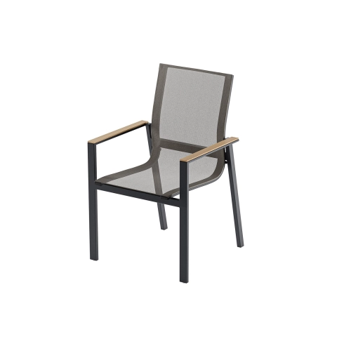 Zestaw jadalniany ogrodowy BELLANTI Verona Luna 6-osobowy Dark Grey – aluminiowy stół z blatem teak i krzesłami