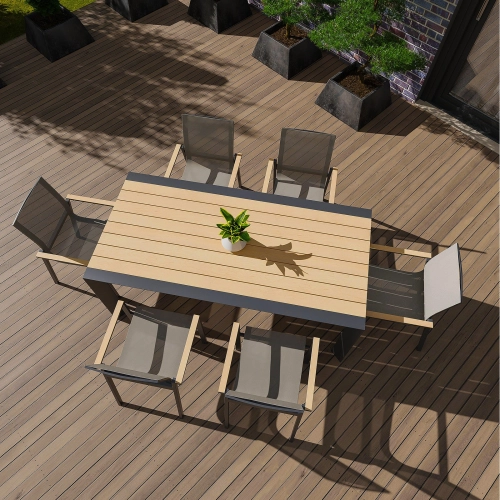 Zestaw jadalniany ogrodowy BELLANTI Verona Luna 6-osobowy Dark Grey – aluminiowy stół z blatem teak i krzesłami