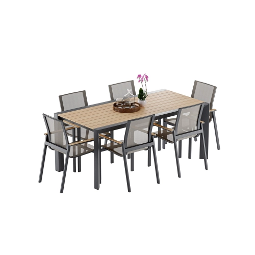 Zestaw jadalniany ogrodowy BELLANTI Verona Luna 6-osobowy Dark Grey – aluminiowy stół z blatem teak i krzesłami