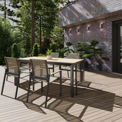 Zestaw jadalniany ogrodowy BELLANTI Verona Luna 4-osobowy Dark Grey – aluminiowy stół z blatem teak i krzesłami