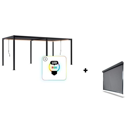 Zestaw Pergola ogrodowa tarasowa aluminiowa NORDVIC Skyline LED 3 x 6 m Antracyt + Roleta 3 m