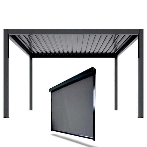Zestaw Pergola ogrodowa tarasowa aluminiowa NORDVIC Skyline 3 x 3 m Antracyt + Roleta 3 m