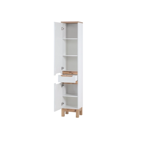 Szafka wysoka 2 drzwi 1 szuflada Biała BALI WHITE 800 FSC, Comad