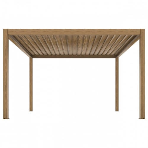 Pergola ogrodowa tarasowa aluminiowa elektryczna LUXE 3 x 4 m Drewno z oświetleniem LED